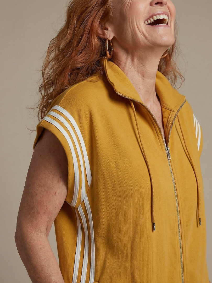 Zip Front Stripe Panel Jumpsuit