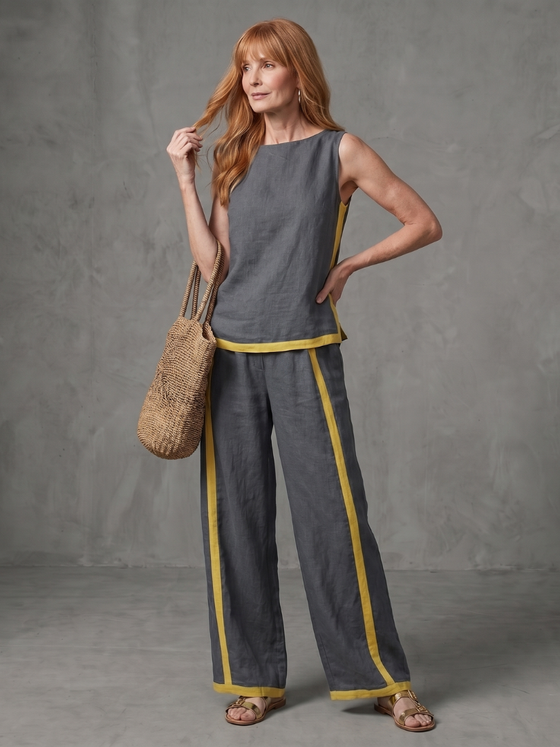 Wide Leg Contrast Pants Set
