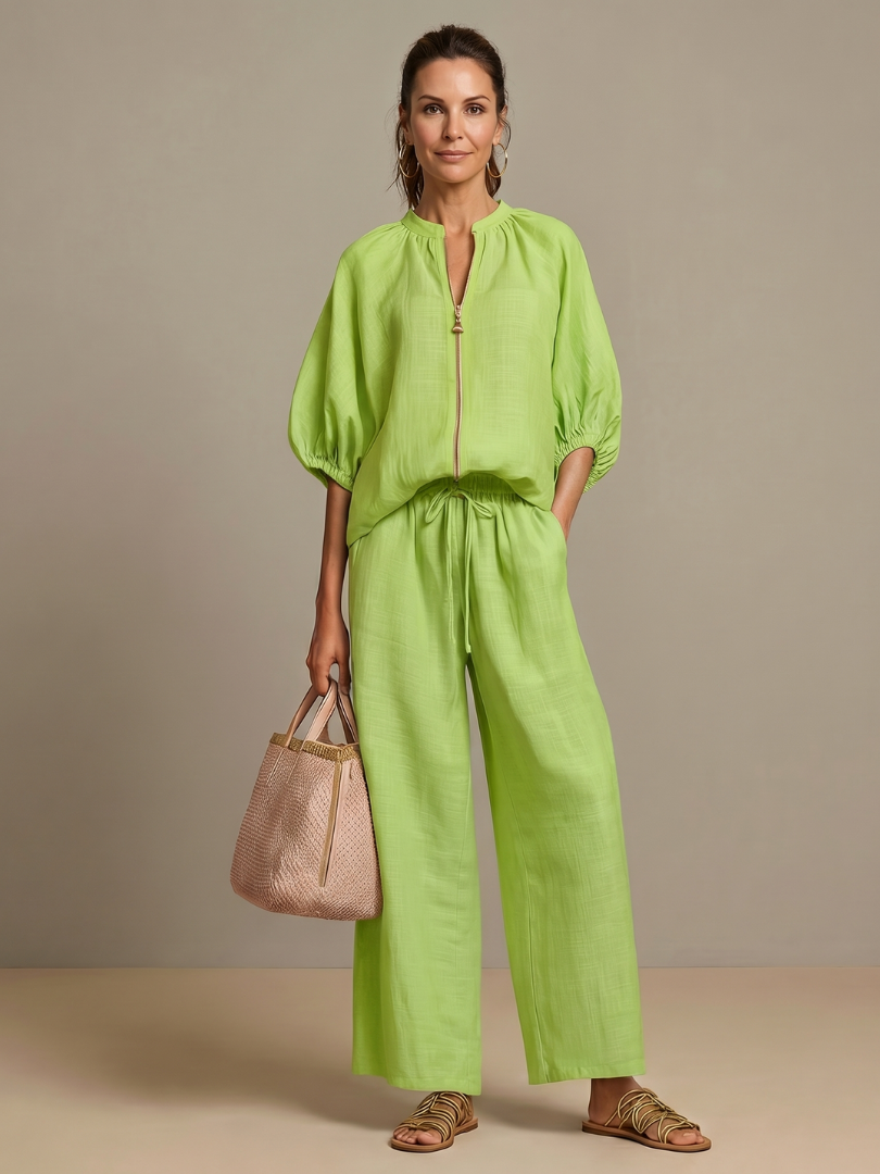 Blouson Top Wide Leg Set
