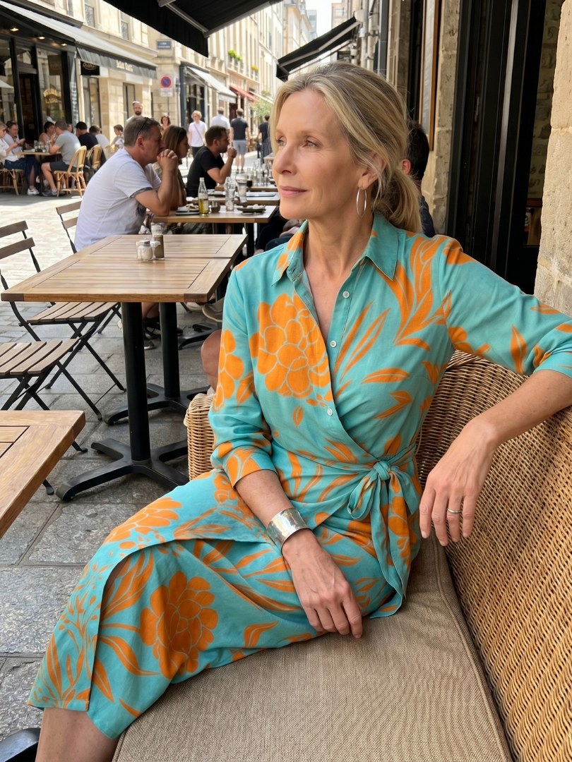 Long Sleeve  Pattern Midi Dress