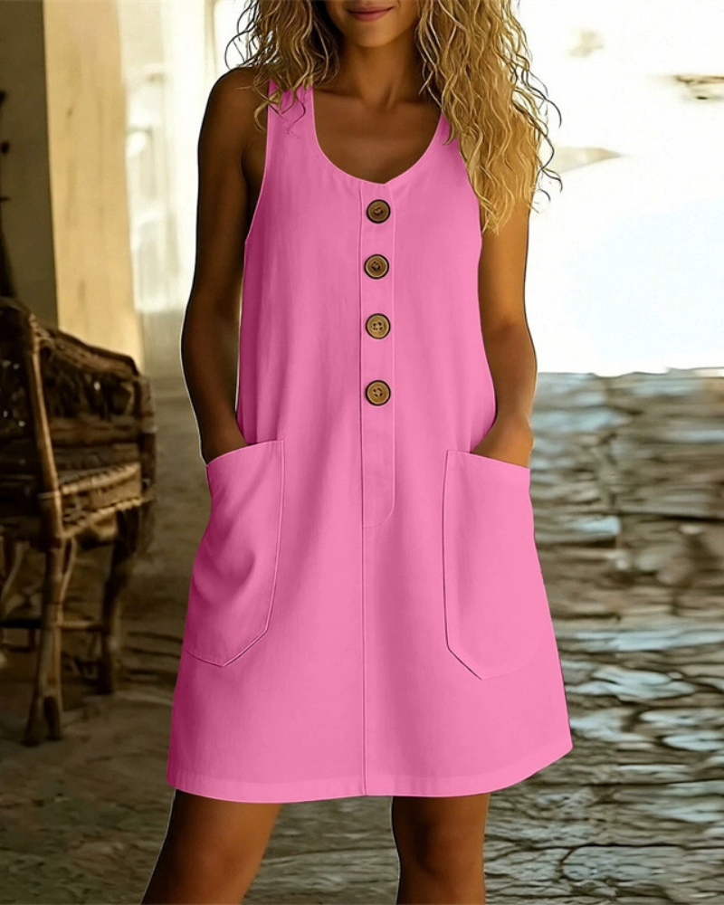Button Pocket Summer Dress