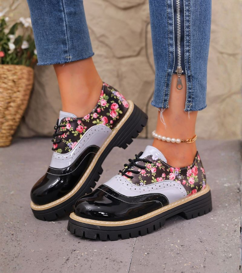 Chantal | Floral Brogue Shoes with Arch Support