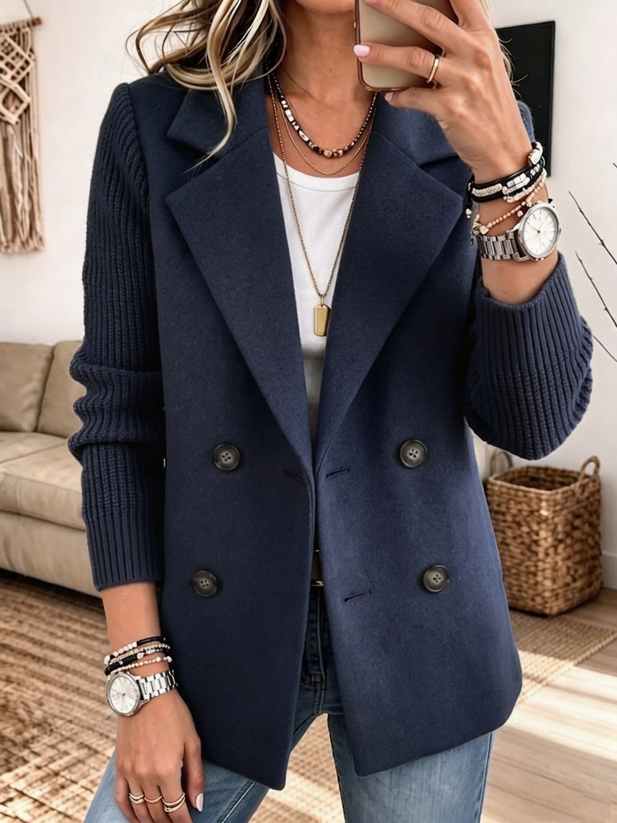 Carla | Elegant Blazer with Knitted Sleeves