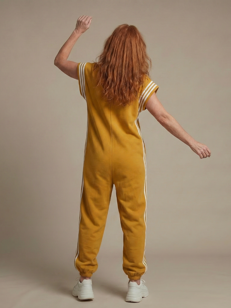 Zip Front Stripe Panel Jumpsuit
