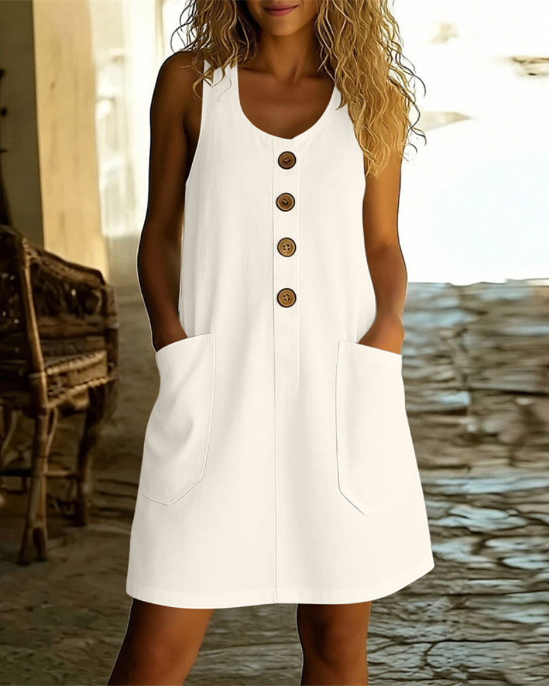 Button Pocket Summer Dress