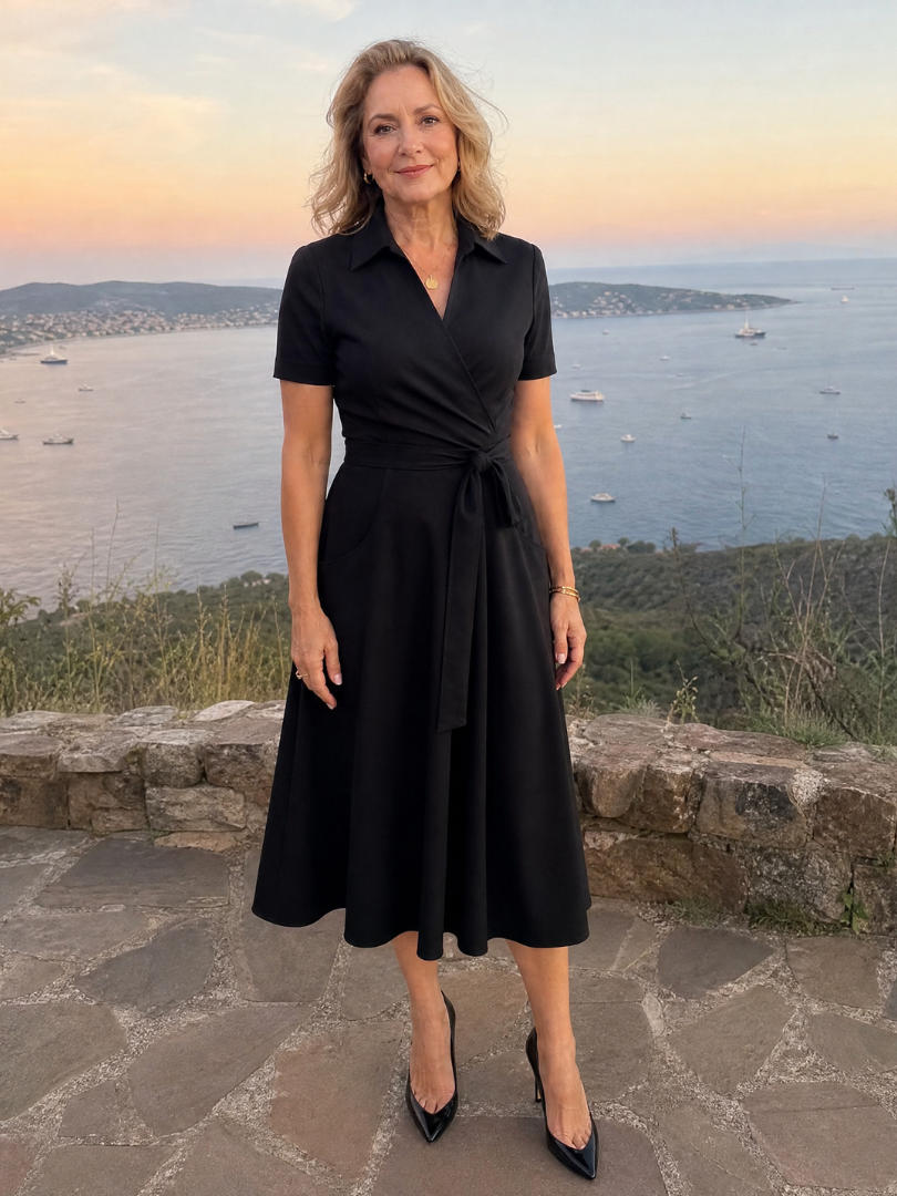 Collared Wrap Waist Midi Dress