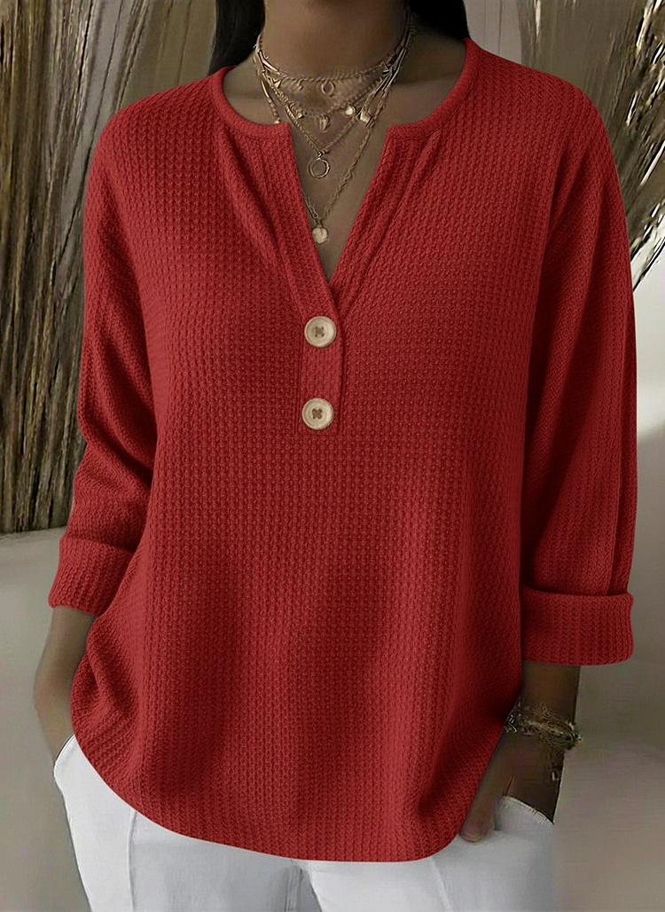 Lucía | Textured Henley T-shirt with Buttons
