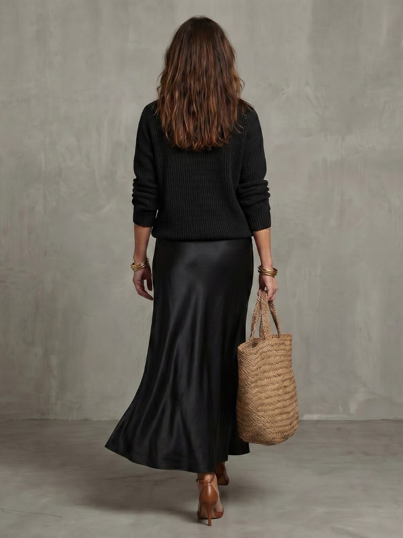Satin Skirt Knit Layer Set