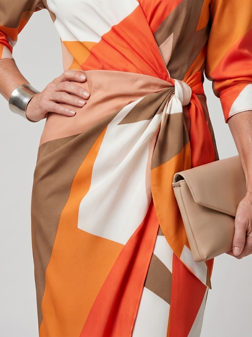 Long Sleeve  Pattern Midi Dress