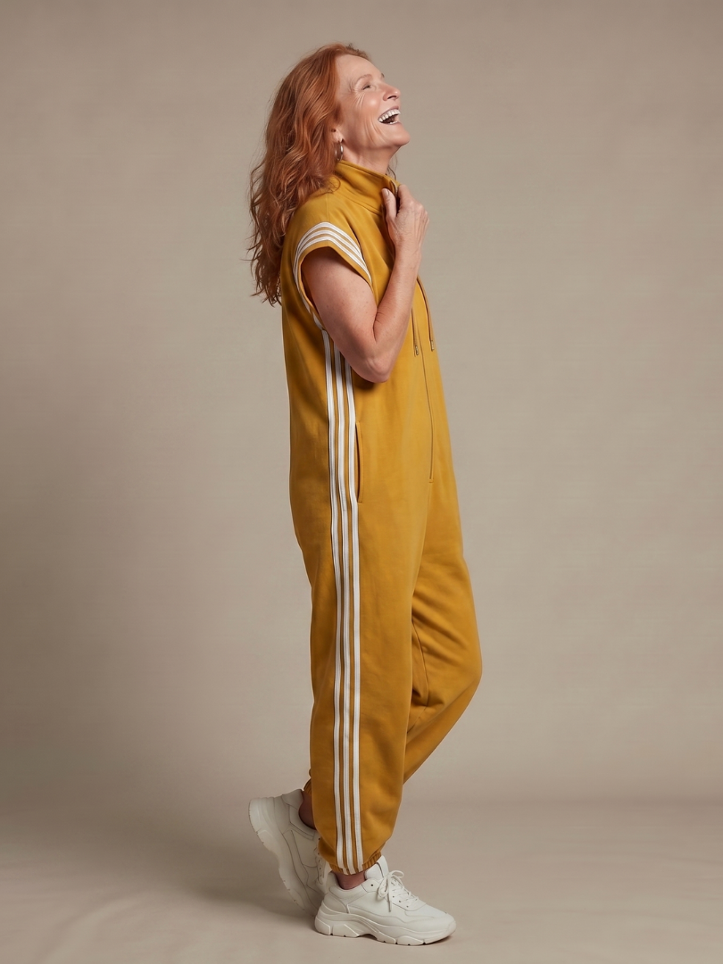 Zip Front Stripe Panel Jumpsuit