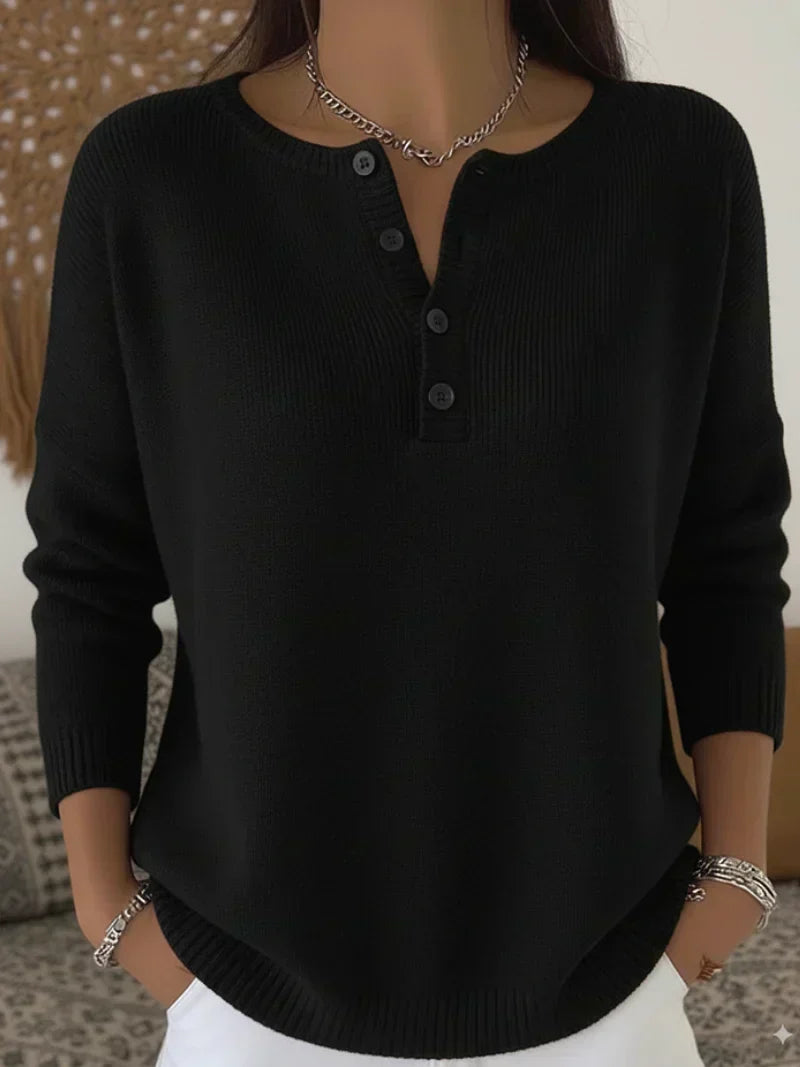 Helena | Knitted Sweater with Henley Buttons