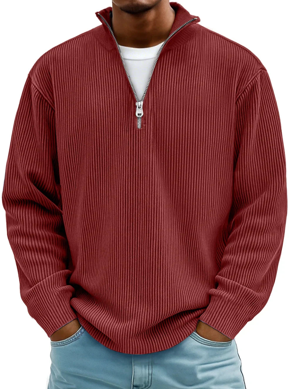 Marc Ribbed Zip Neck Sweater