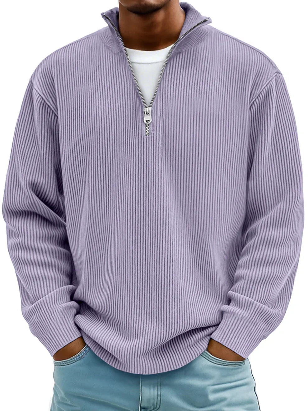 Marc Ribbed Zip Neck Sweater
