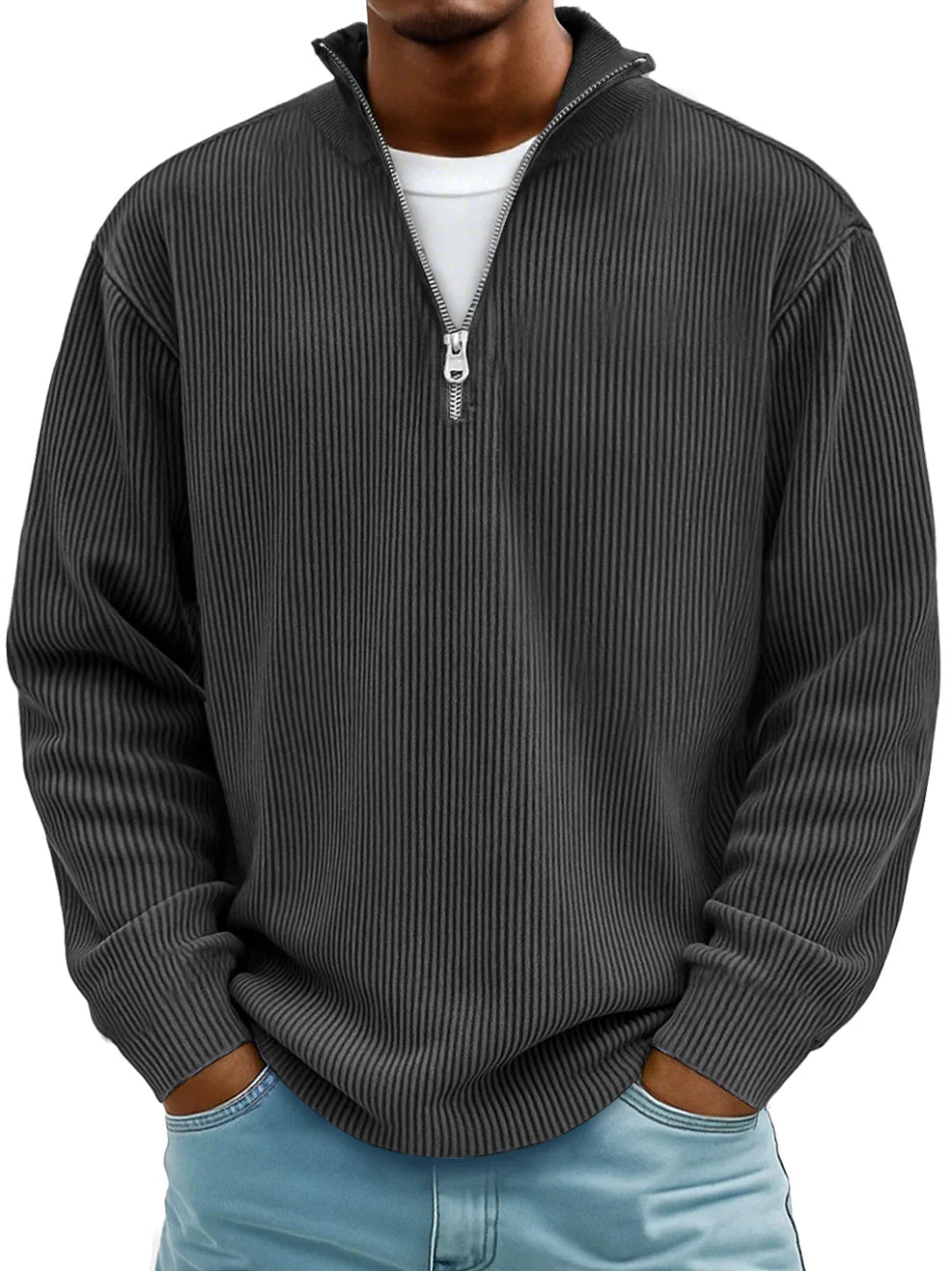 Marc Ribbed Zip Neck Sweater