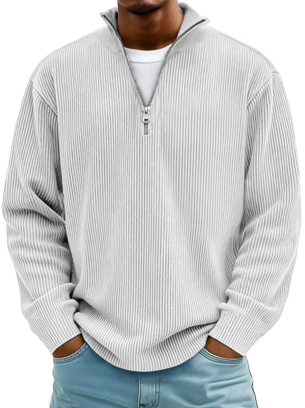 Marc Ribbed Zip Neck Sweater
