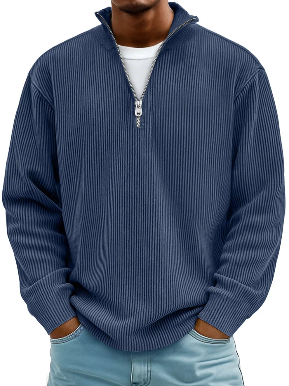 Marc Ribbed Zip Neck Sweater