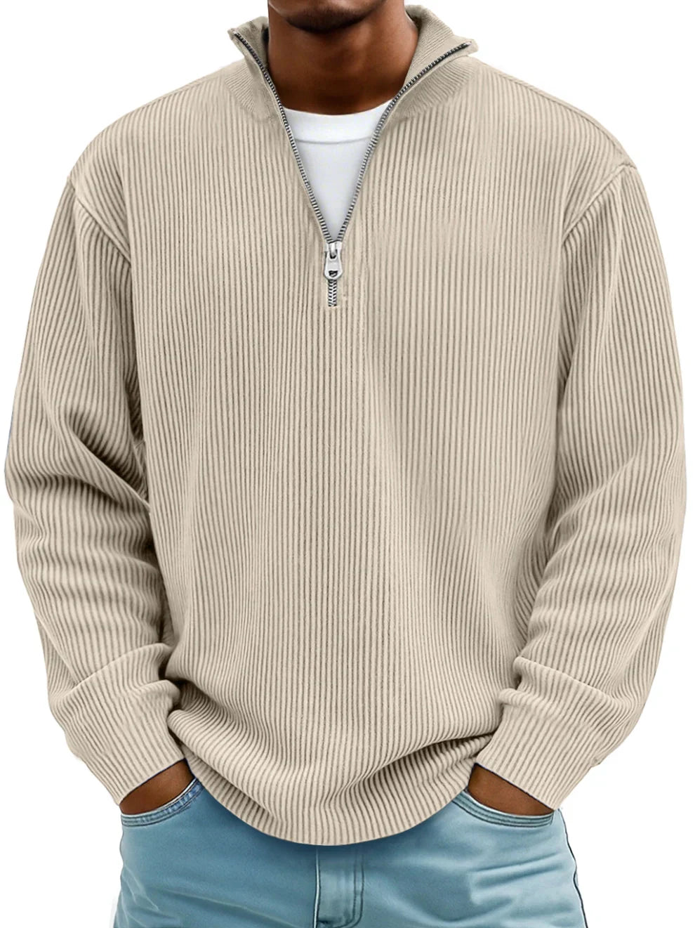 Marc Ribbed Zip Neck Sweater