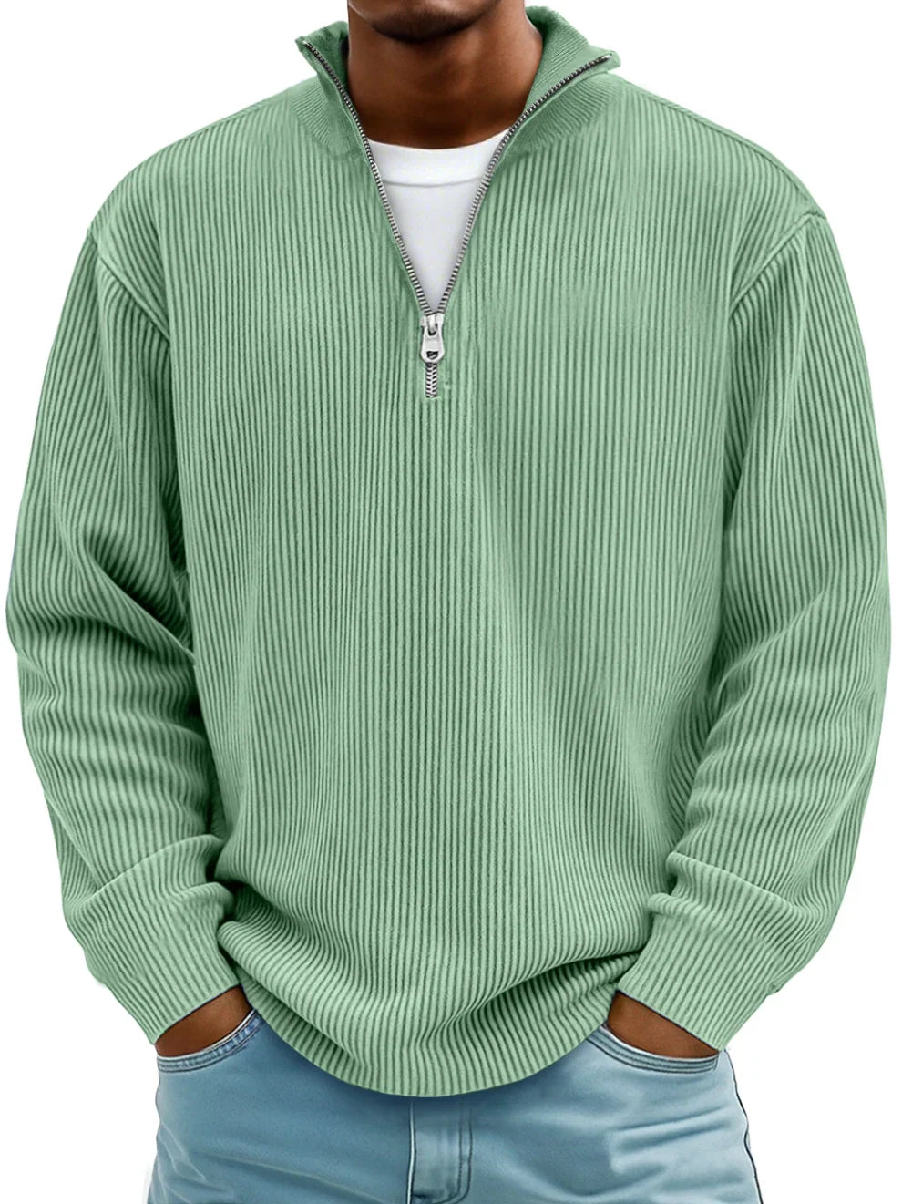 Marc Ribbed Zip Neck Sweater