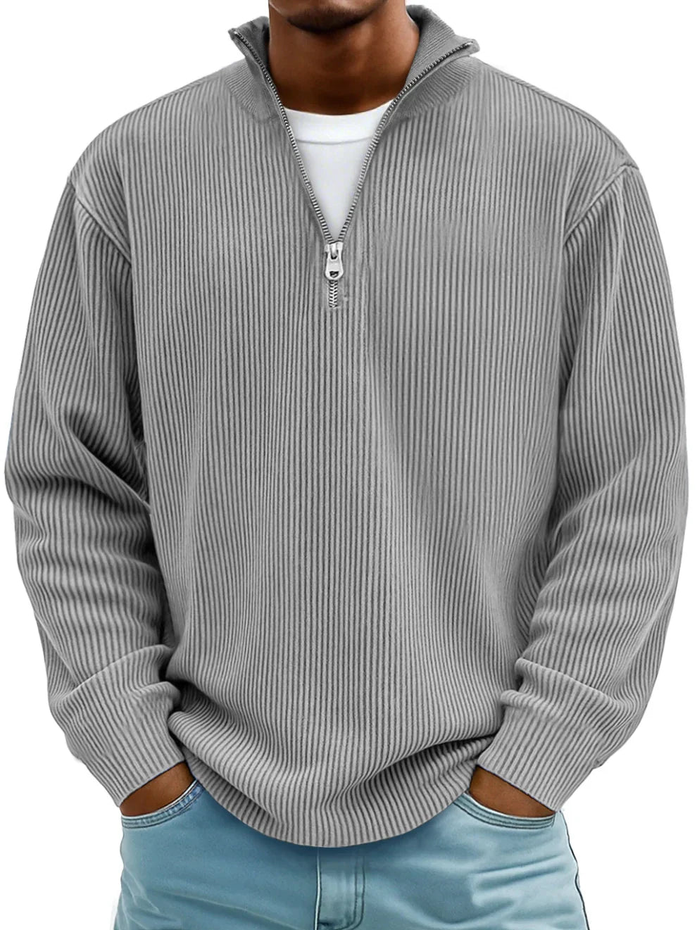 Marc Ribbed Zip Neck Sweater