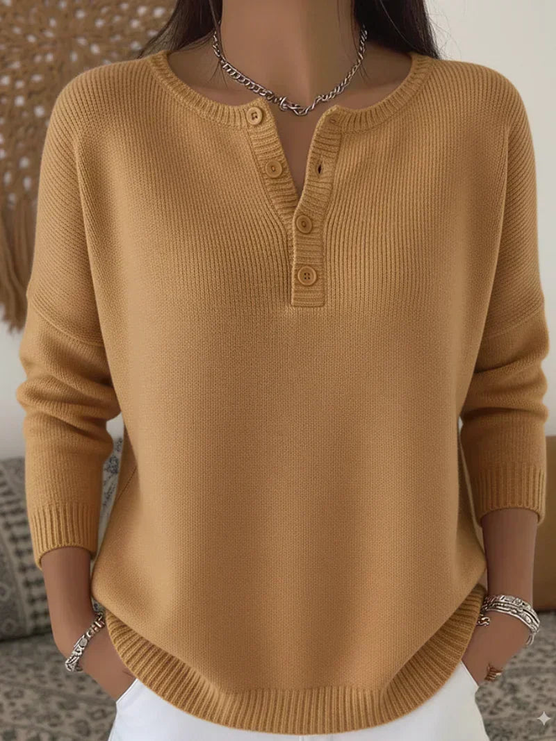 Helena | Knitted Sweater with Henley Buttons