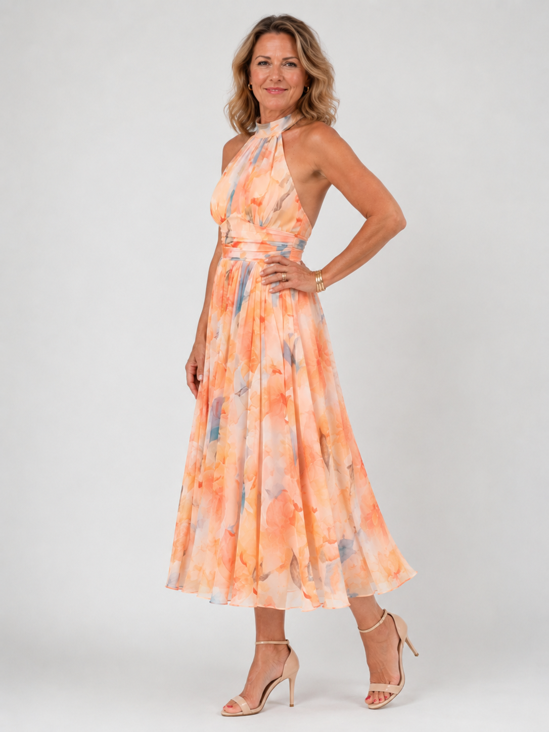 Elegant Floral Halter Dress