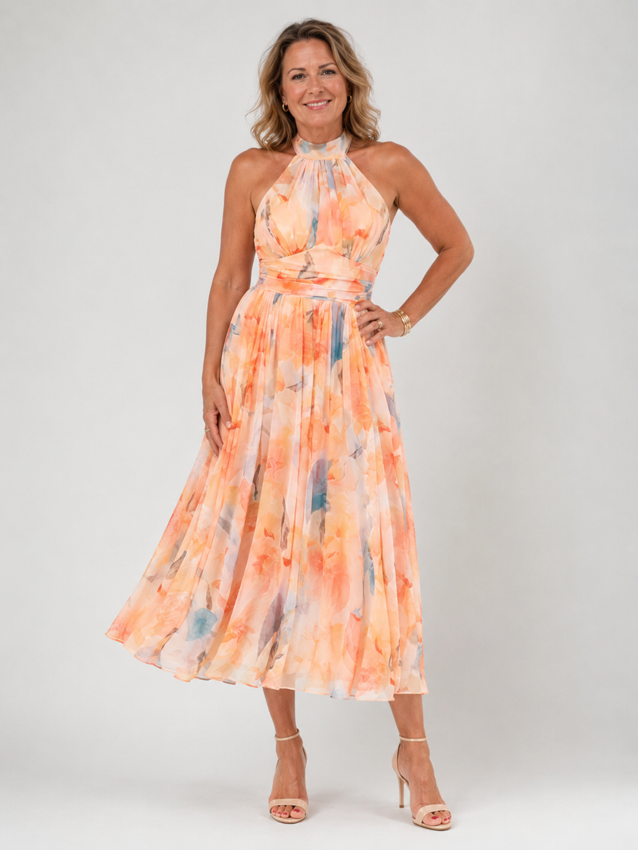 Elegant Floral Halter Dress