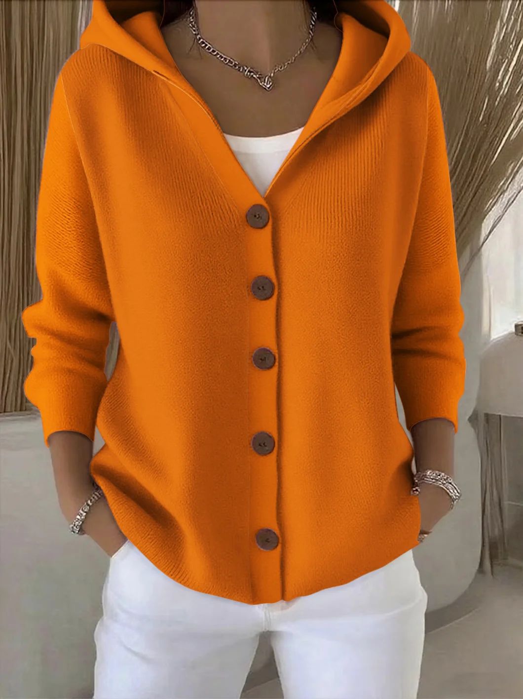 Marie Hooded Button-Up Cardigan