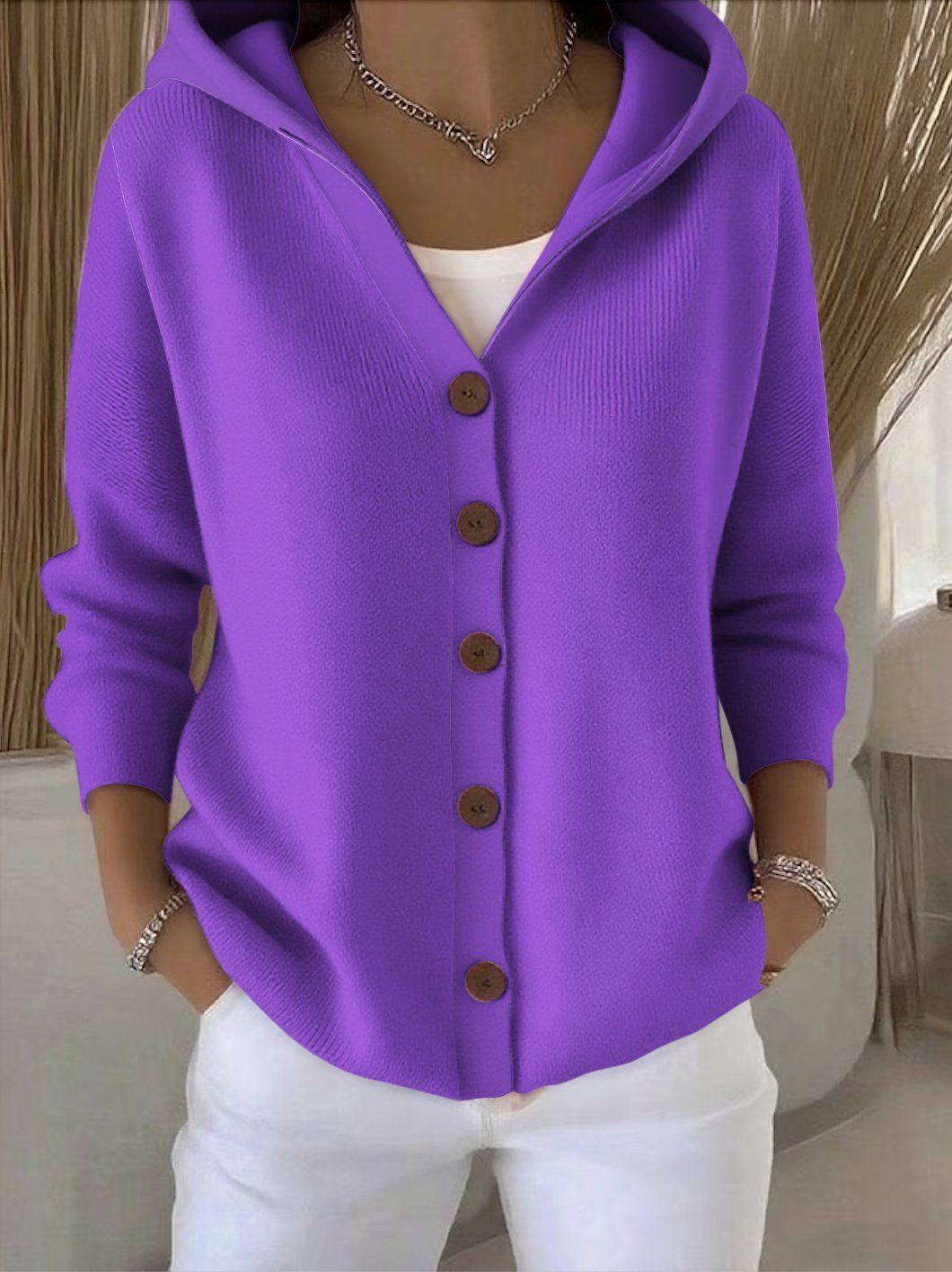 DARIENNE | HOODED BUTTON-UP KNIT CARDIGAN