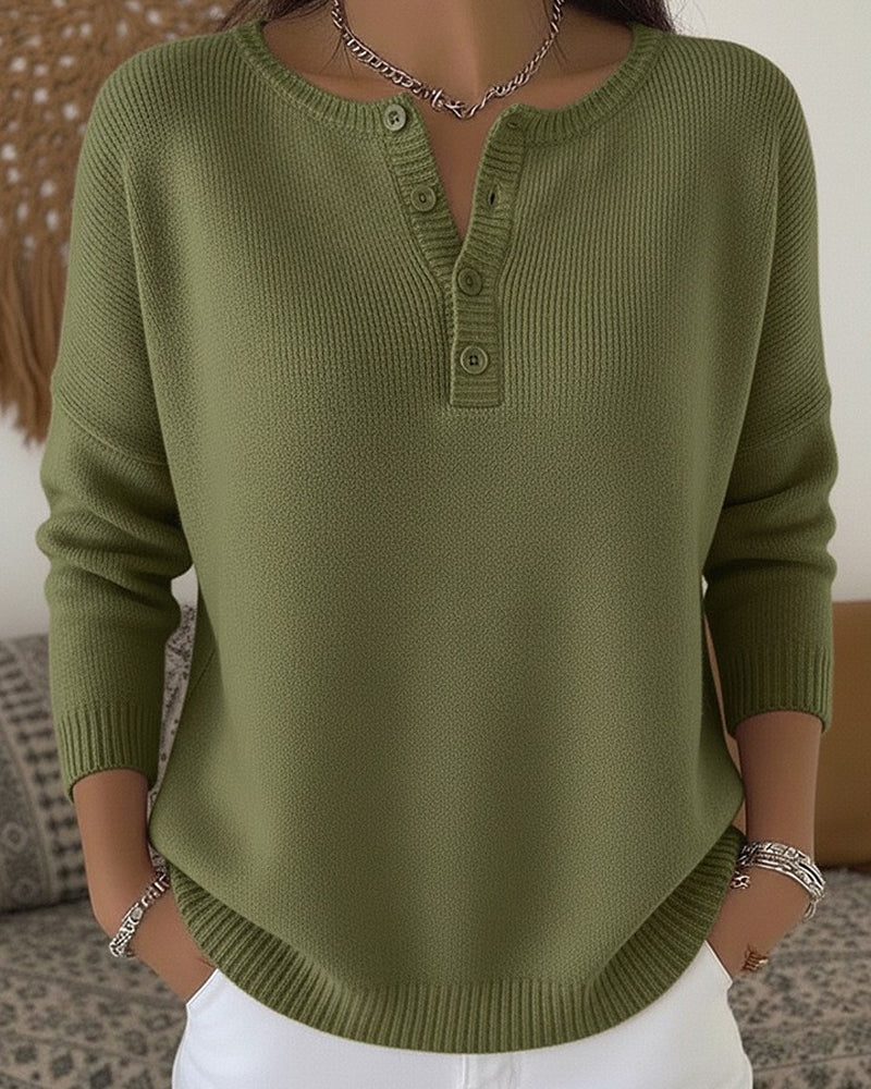 Helena | Knitted Sweater with Henley Buttons