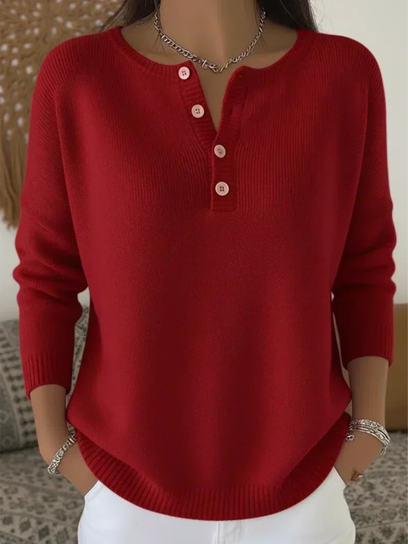Helena | Knitted Sweater with Henley Buttons
