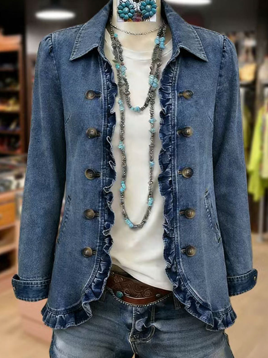 Federica | Medium Blue Jacket with Ruffles
