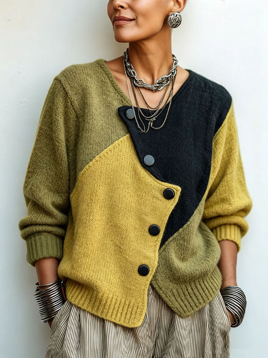 Asymmetrical Knitted Jumper with Artistic Colour Blocks