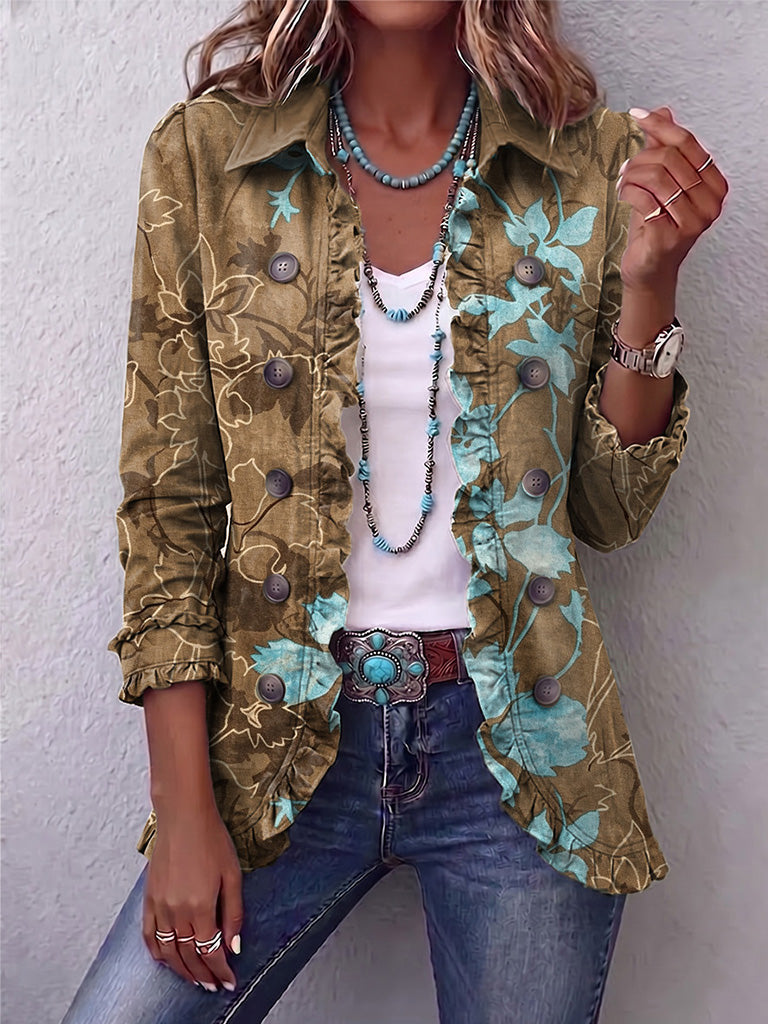 Bianca | Vintage Faded Bohemian Floral Jacket with Ruffles
