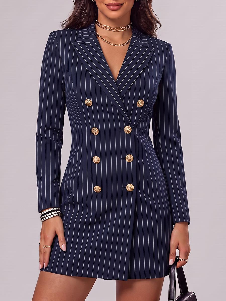 Sadie™ | Women's Striped Printed Lapel Long-sleeved Casual Slim-fit Suit Dress