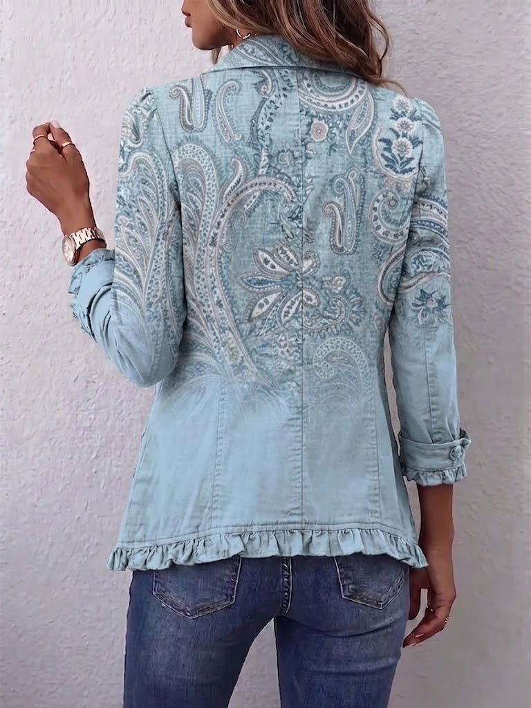 Emilia | Vintage Sky Blue Paisley Jacket with Ruffles