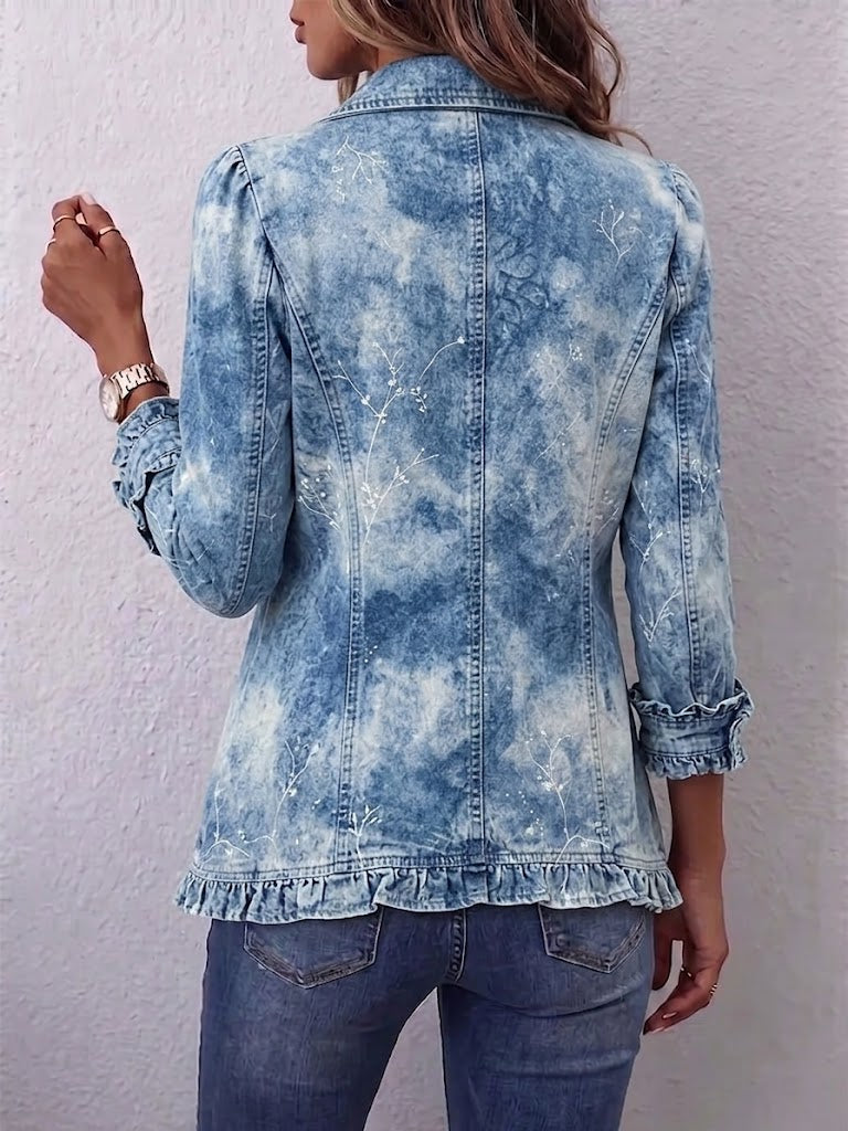 Ginevra | Vintage Faded Blue Botanical Bohemian Jacket with Ruffles