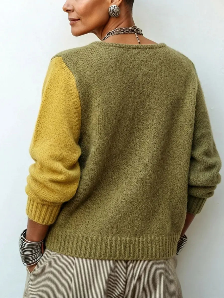 Asymmetrical Knitted Jumper with Artistic Colour Blocks