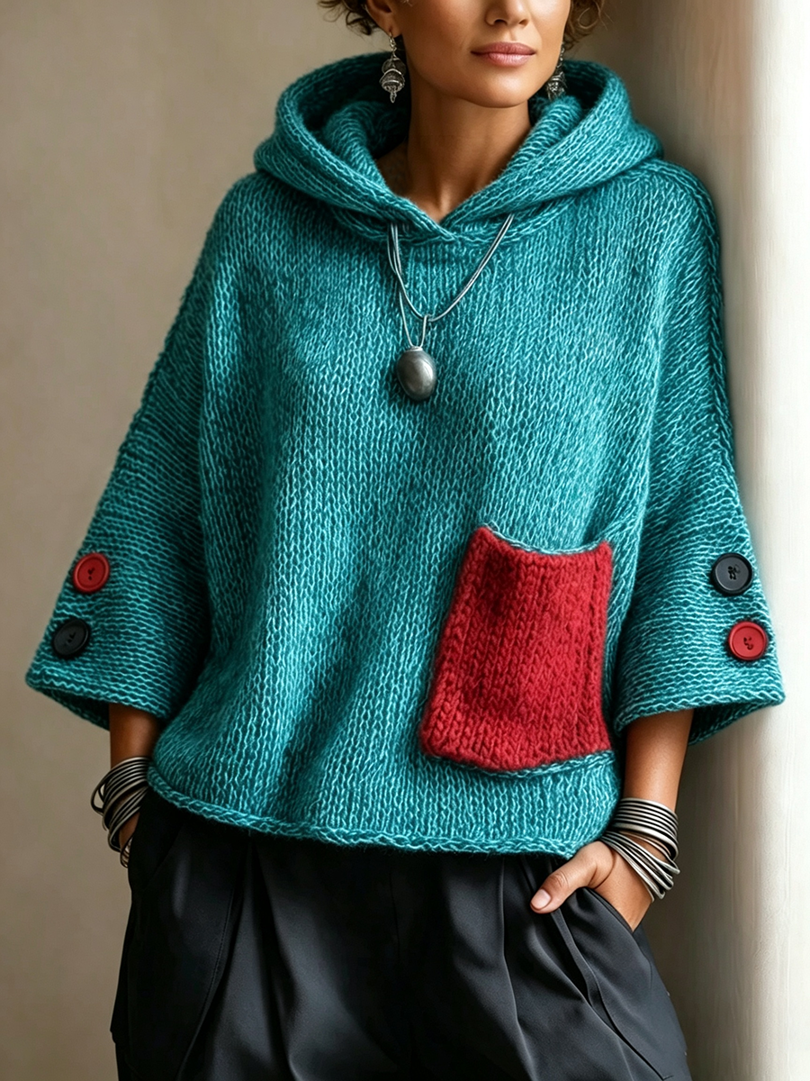 Zara™ - Relaxed Contrast Pocket Hooded Sweater