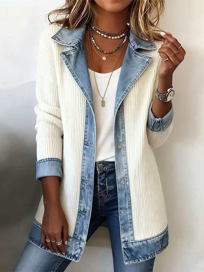 Paige™ | Casual Paneled Ribbed Cotton-blend Denim Jacket