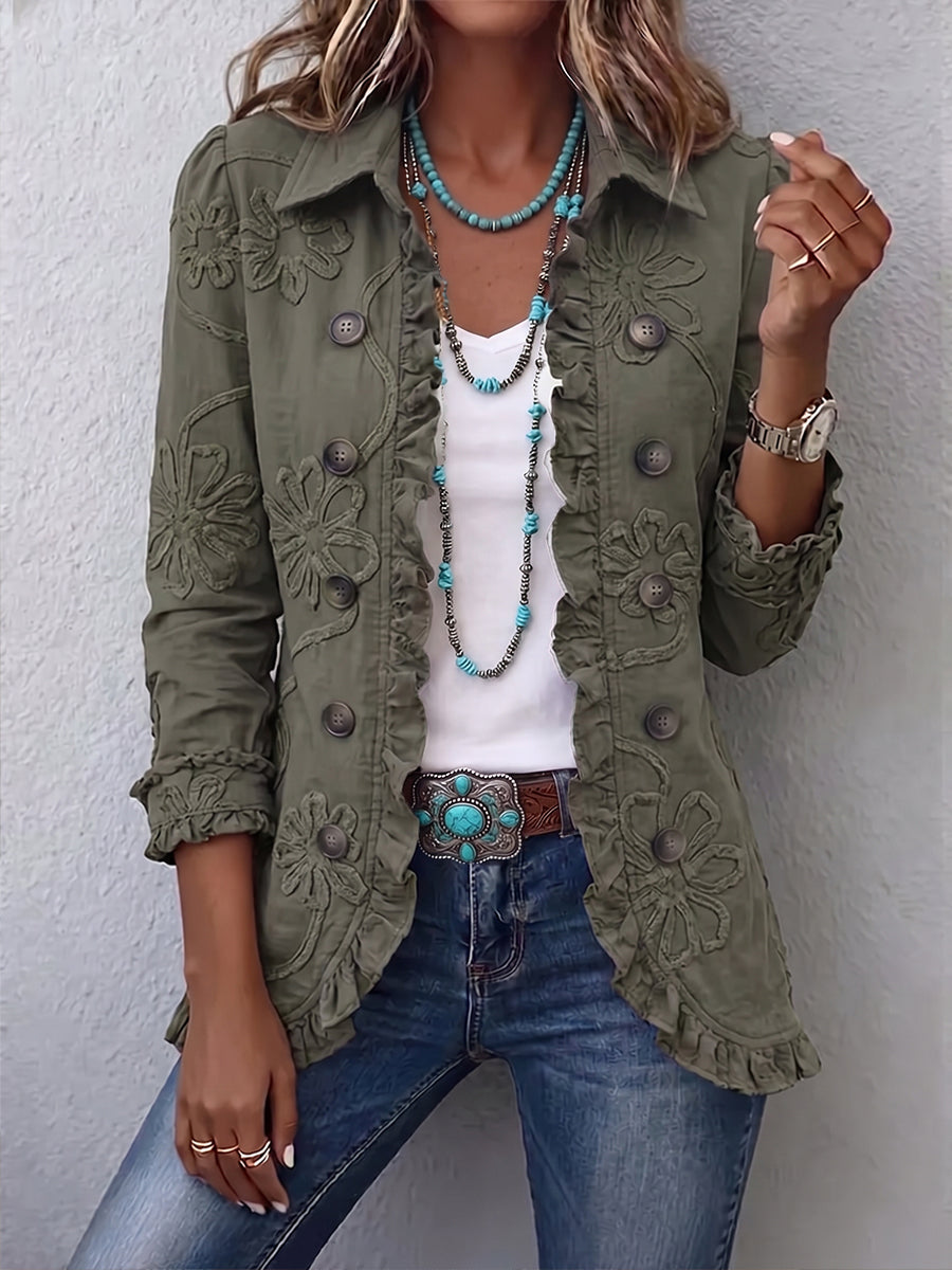 Lisette | Boho-Chic Floral Embroidered Utility Ruffle Jacket