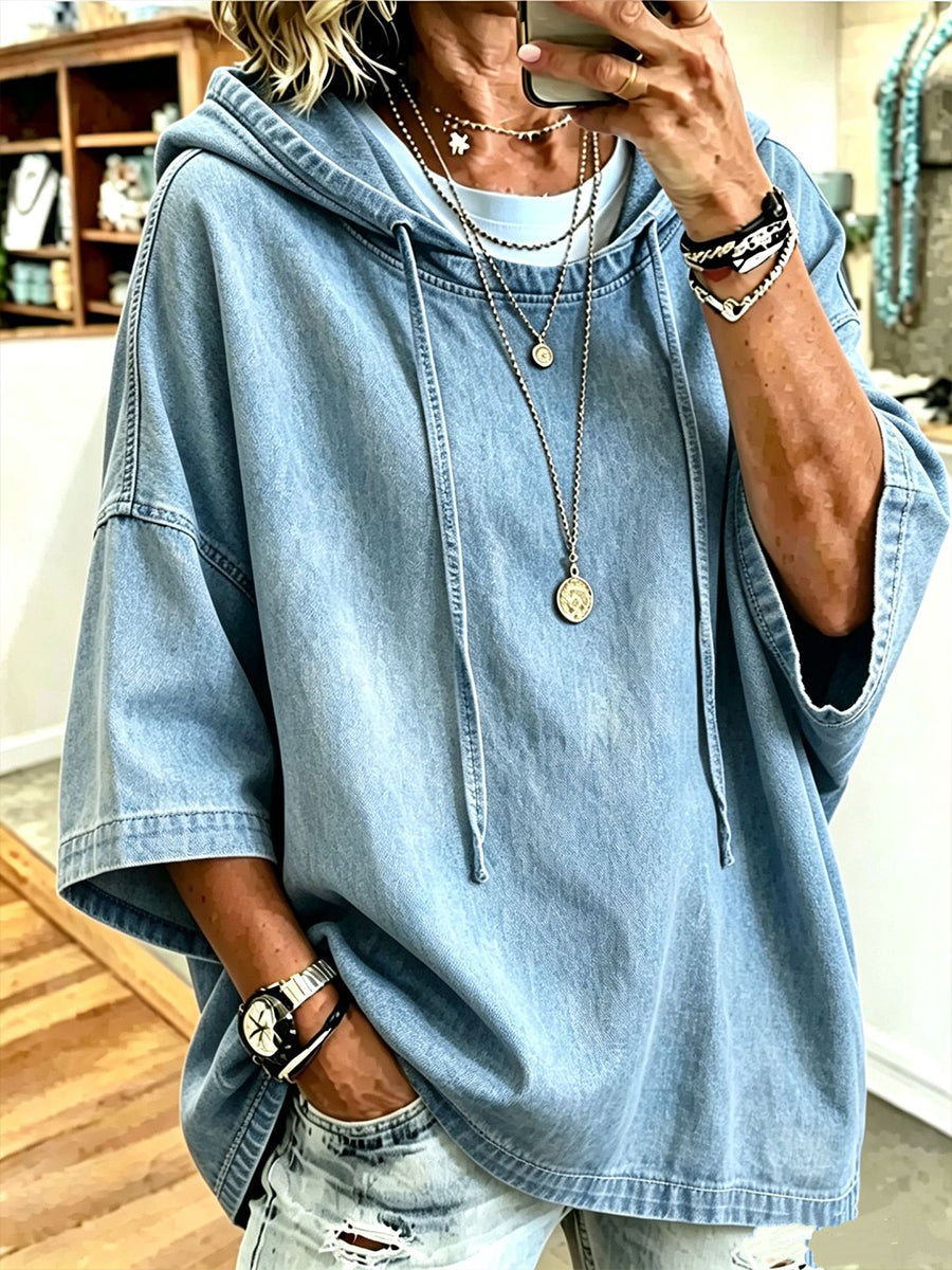 Willow™ | Casual Oversized Chambray Denim Hoodie