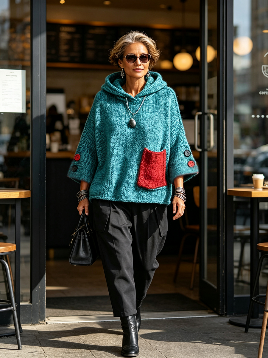 Zara™ - Relaxed Contrast Pocket Hooded Sweater