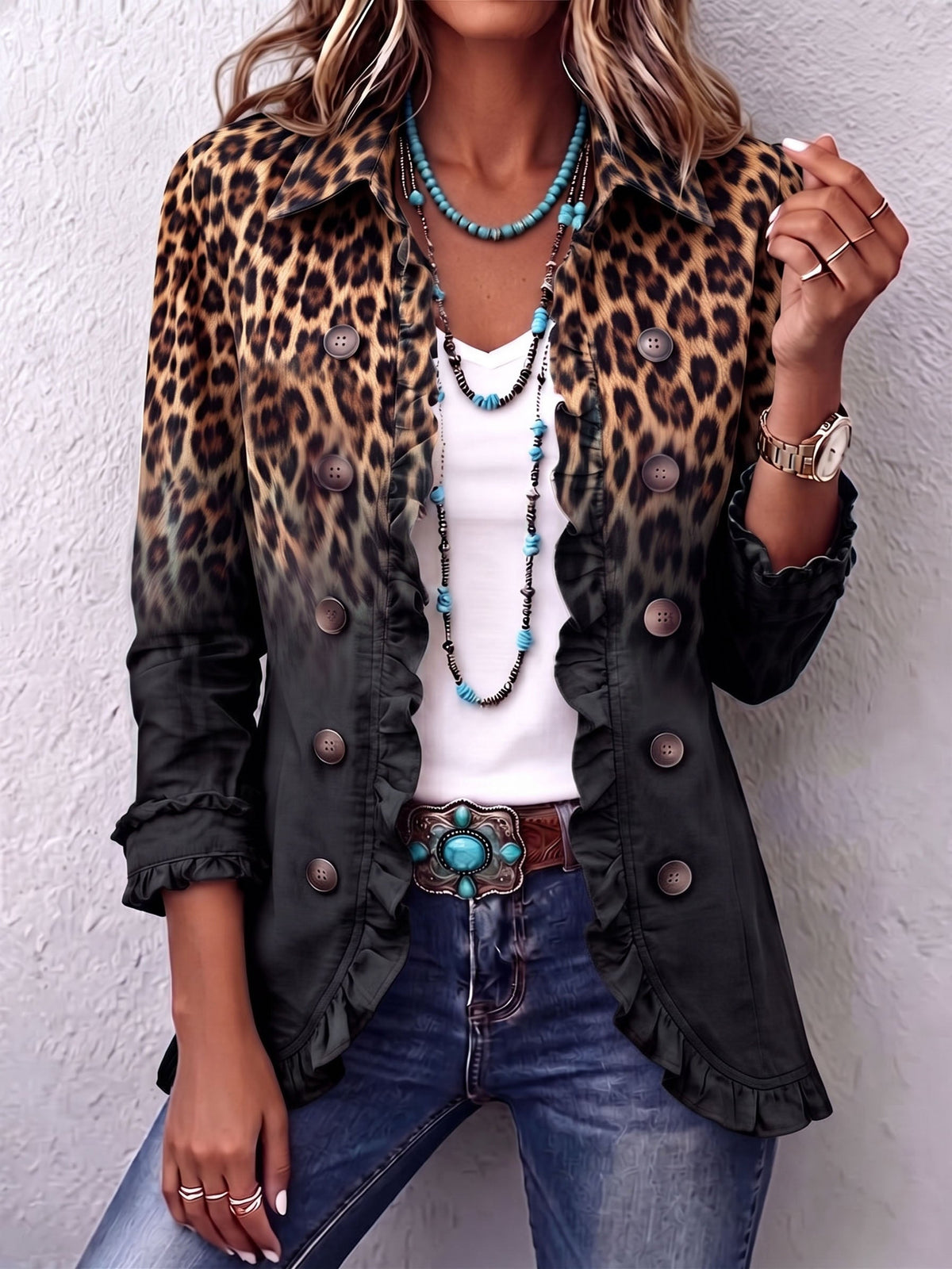 Valentina | Ombre Leopard Print Blazer in Anthracite