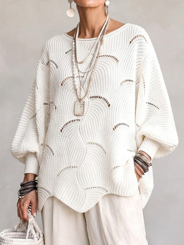 Julia™ | Hollow Wave Pattern Loose Lantern Sleeve Knit Top
