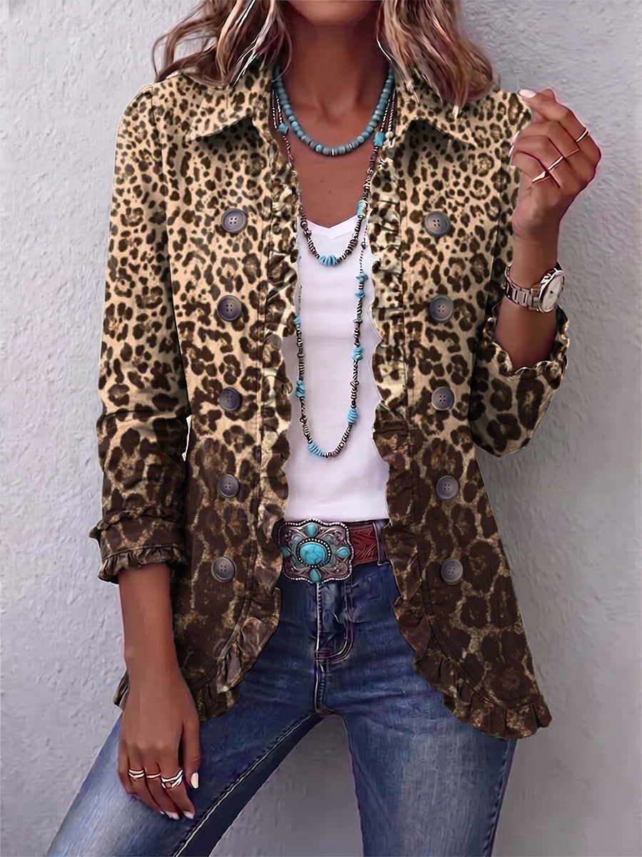 Ombretta | Multicoloured Leopard Print Jacket with Ruffles