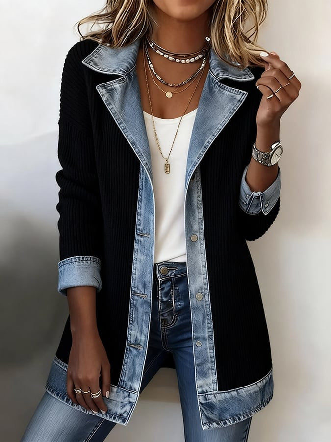 Paige™ | Casual Paneled Ribbed Cotton-blend Denim Jacket
