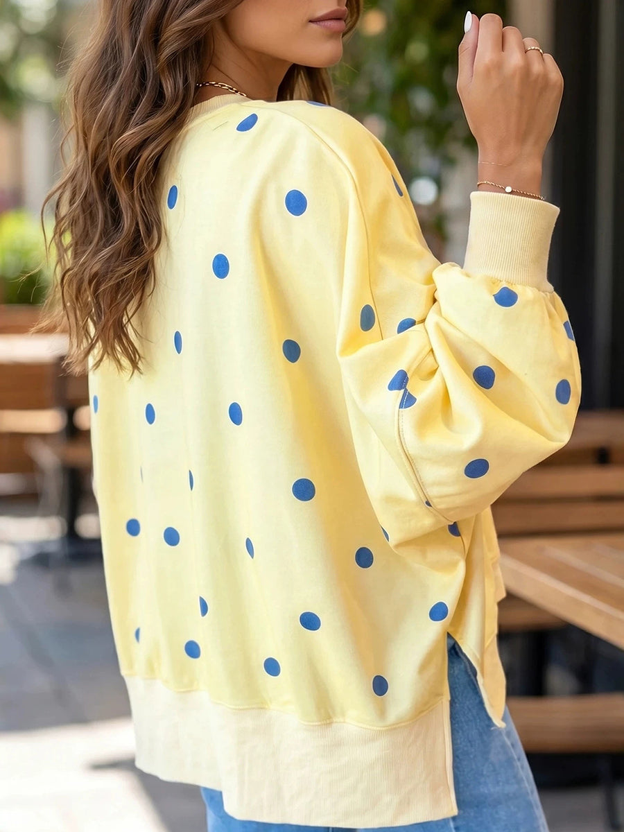 Olivia™ | Chic Sunshine Yellow & Blue Polka Dot Sweatshirt